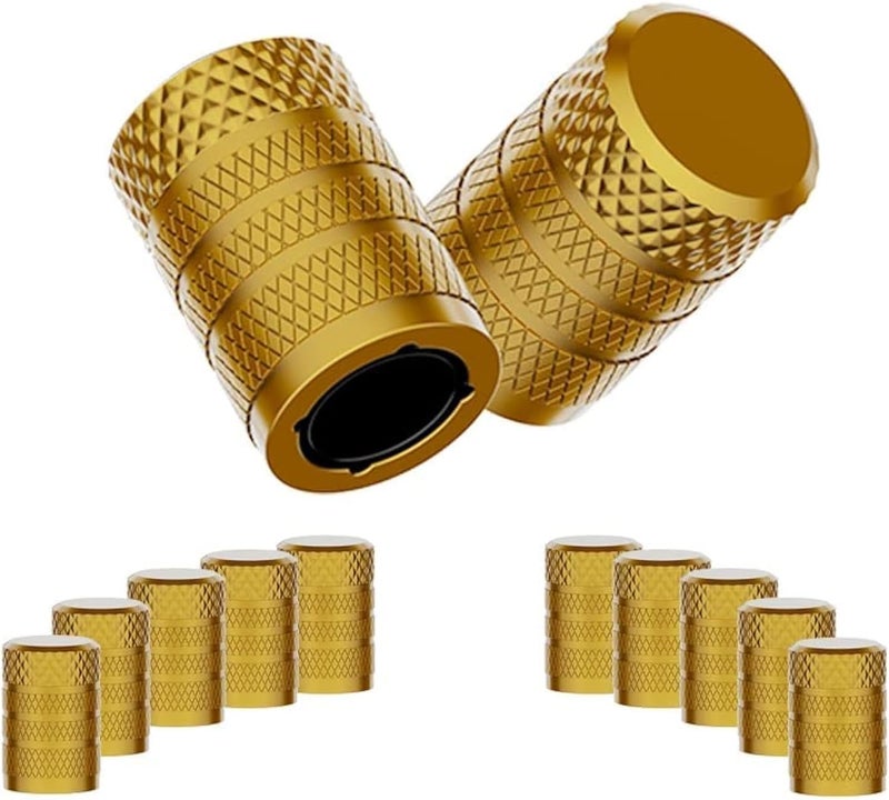 CKAuto Tire Valve Stem Caps, Yellow, 10 pcs/Pack, Anodized Aluminum Tire Cap Set, Corrosion Resistant, Universal Stem Covers for Cars Trucks Motorcycles SUVs and Bikes - Image 1